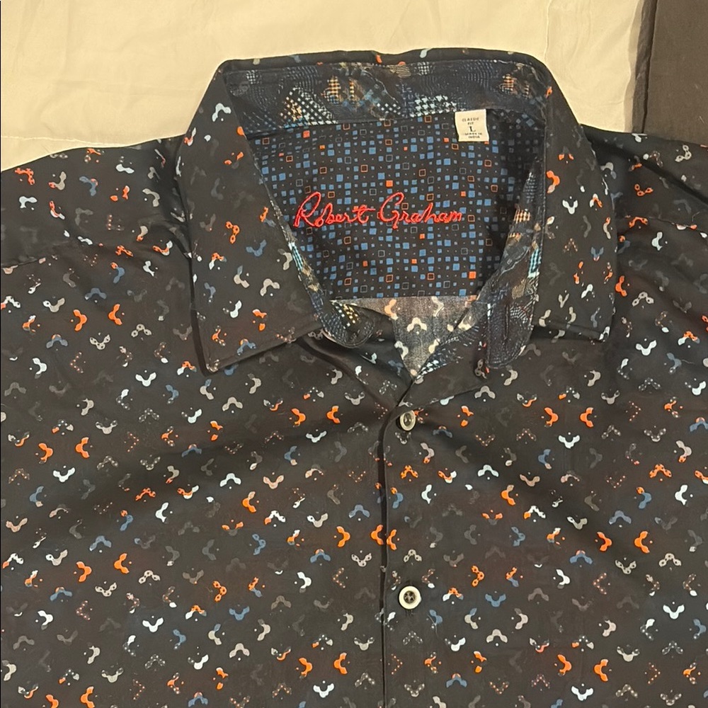 Robert Graham Black and Orange Casual Button Down Shirt